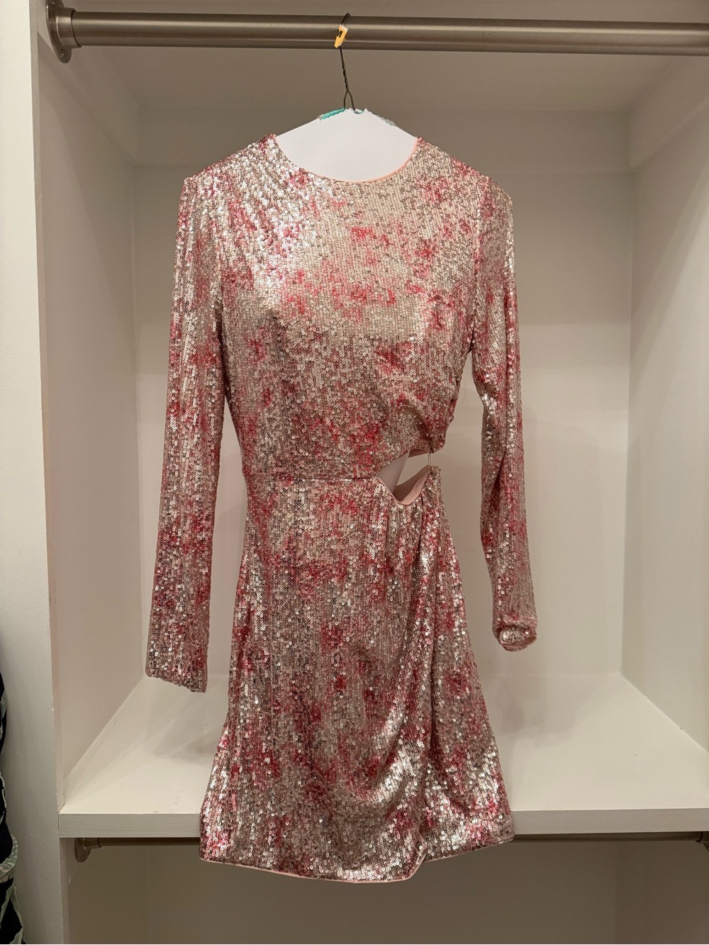 SAYLOR Pink Rose Sequin Long-Sleeve Cutout Mini Dress